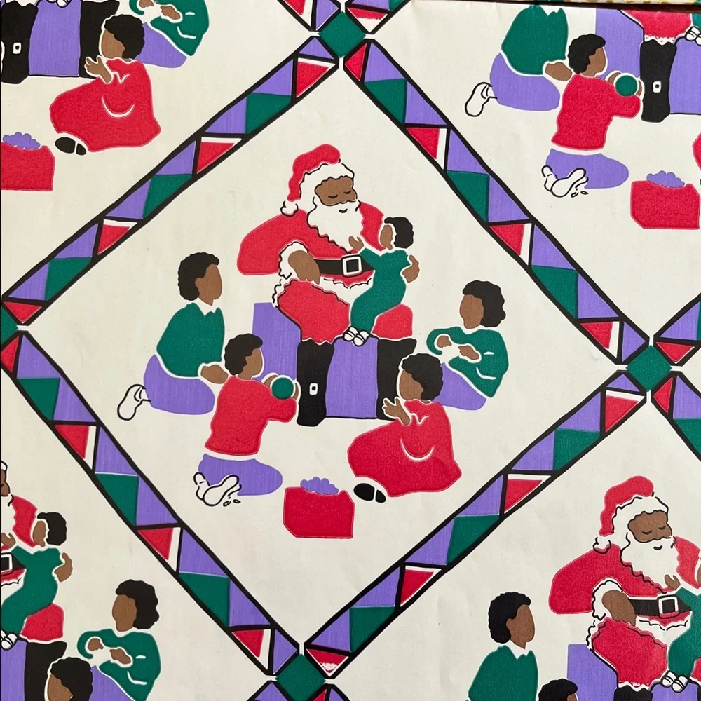 Vintage Jessica Stewart African American Holiday Christmas Flat Gift Wrap